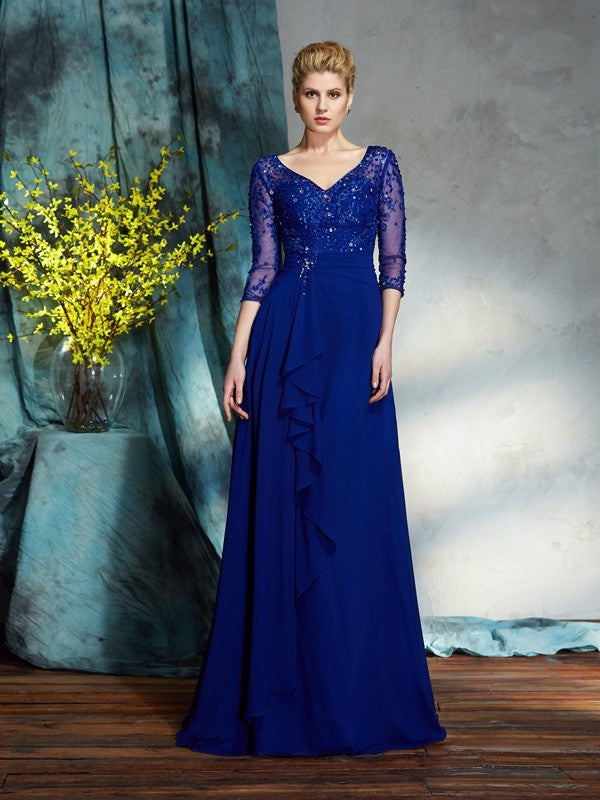 A-Line V-Neck Chiffon Three-Quarter Sleeve Dress - Chloe Dress