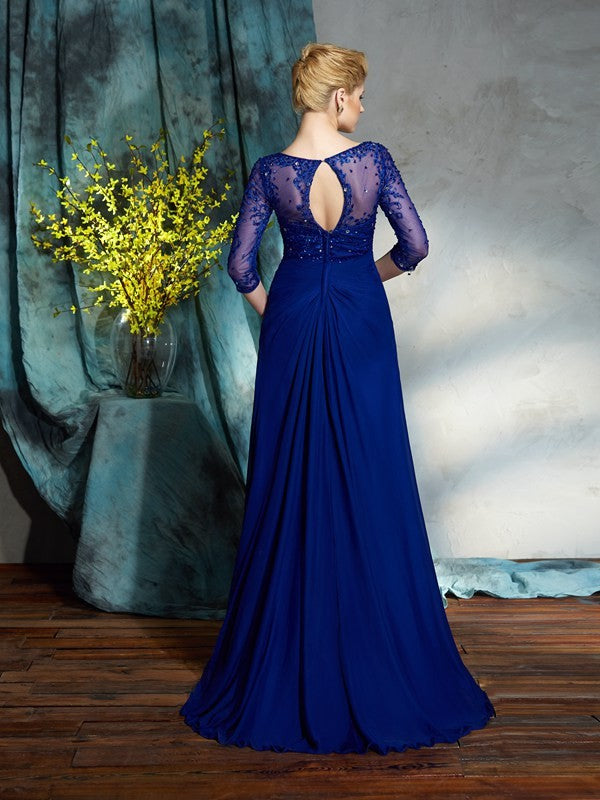 A-Line V-Neck Chiffon Three-Quarter Sleeve Dress - Chloe Dress