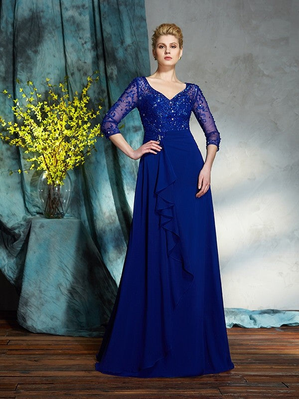 A-Line V-Neck Chiffon Three-Quarter Sleeve Dress - Chloe Dress