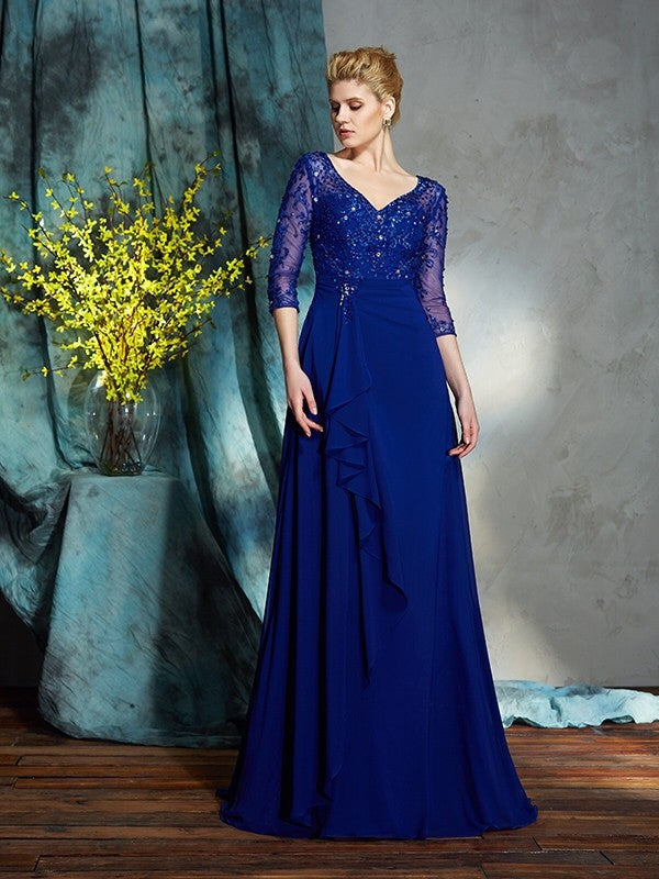 A-Line V-Neck Chiffon Three-Quarter Sleeve Dress - Chloe Dress