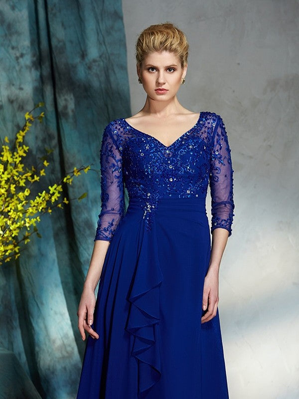 A-Line V-Neck Chiffon Three-Quarter Sleeve Dress - Chloe Dress