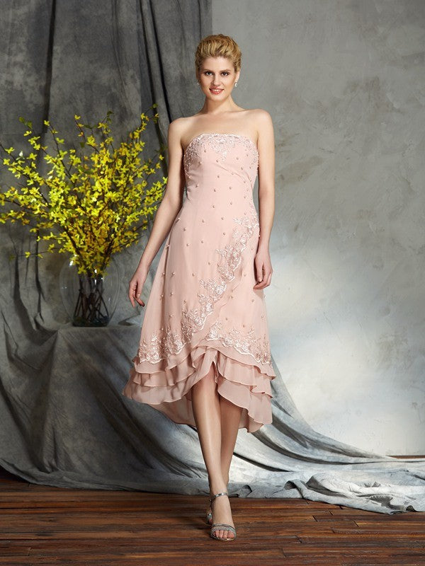 A-Line Strapless Chiffon Sleeveless Applique Mini Dress - Chloe Dress