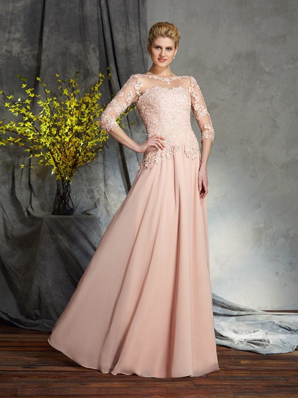 A-Line Chiffon Three-Quarter Sleeve Applique Dress - Chloe Dress