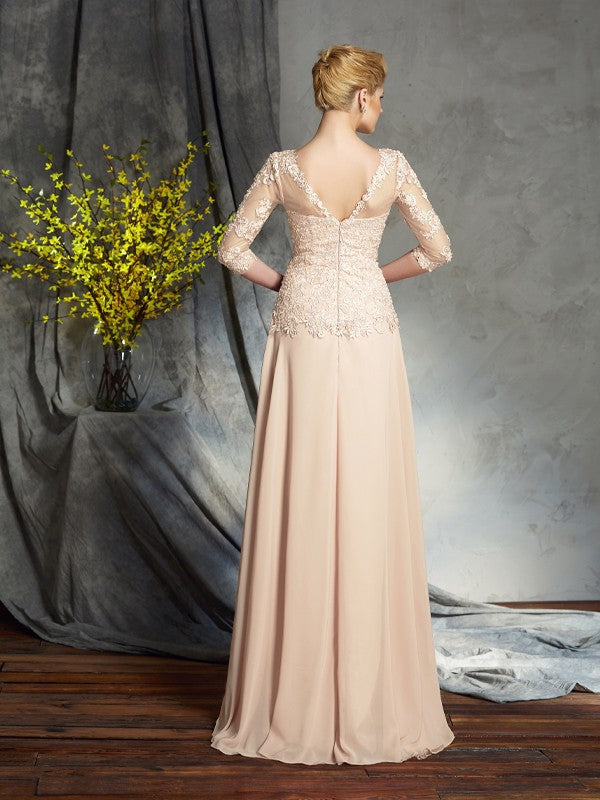 A-Line Chiffon Three-Quarter Sleeve Applique Dress - Chloe Dress