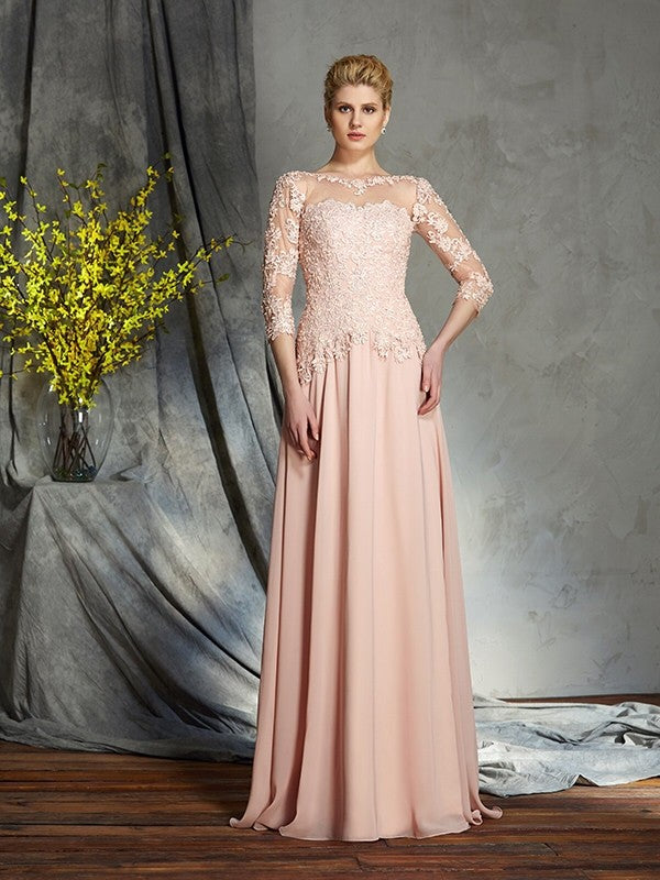 A-Line Chiffon Three-Quarter Sleeve Applique Dress - Chloe Dress