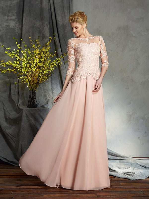 A-Line Chiffon Three-Quarter Sleeve Applique Dress - Chloe Dress