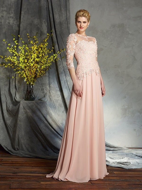A-Line Chiffon Three-Quarter Sleeve Applique Dress - Chloe Dress