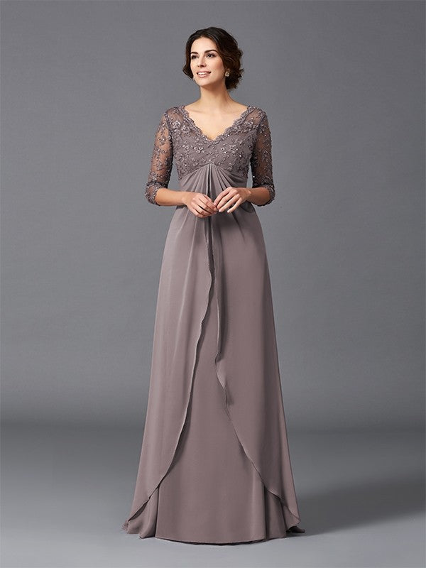 A-Line V-Neck Chiffon Three-Quarter Sleeve Dress - Chloe Dress