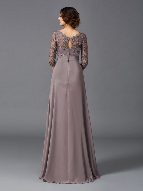 A-Line V-Neck Chiffon Three-Quarter Sleeve Dress - Chloe Dress