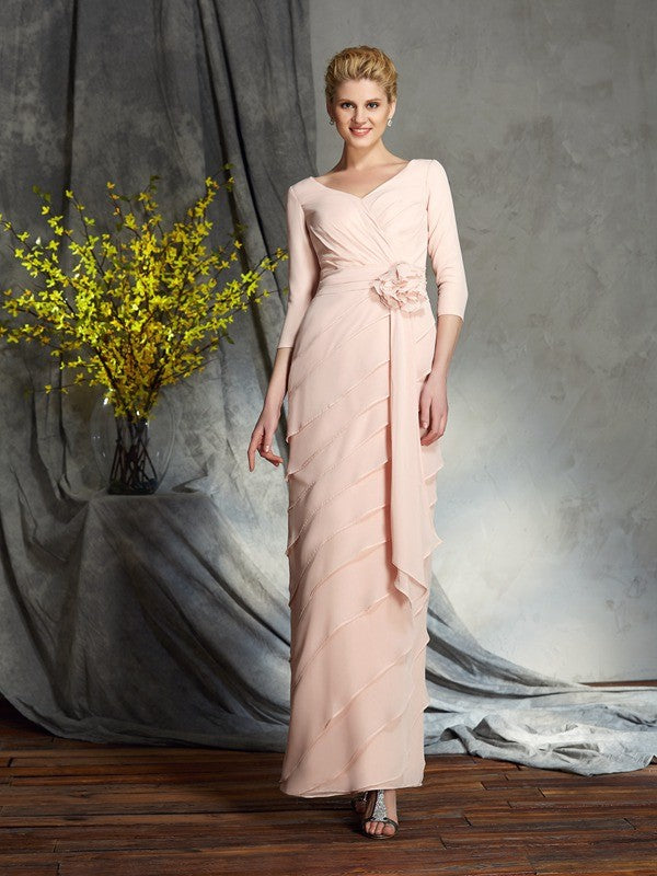 Sheath V-Neck Chiffon Three-Quarter Sleeve Dress - Chloe Dress