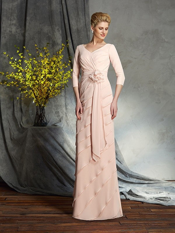 Sheath V-Neck Chiffon Three-Quarter Sleeve Dress - Chloe Dress
