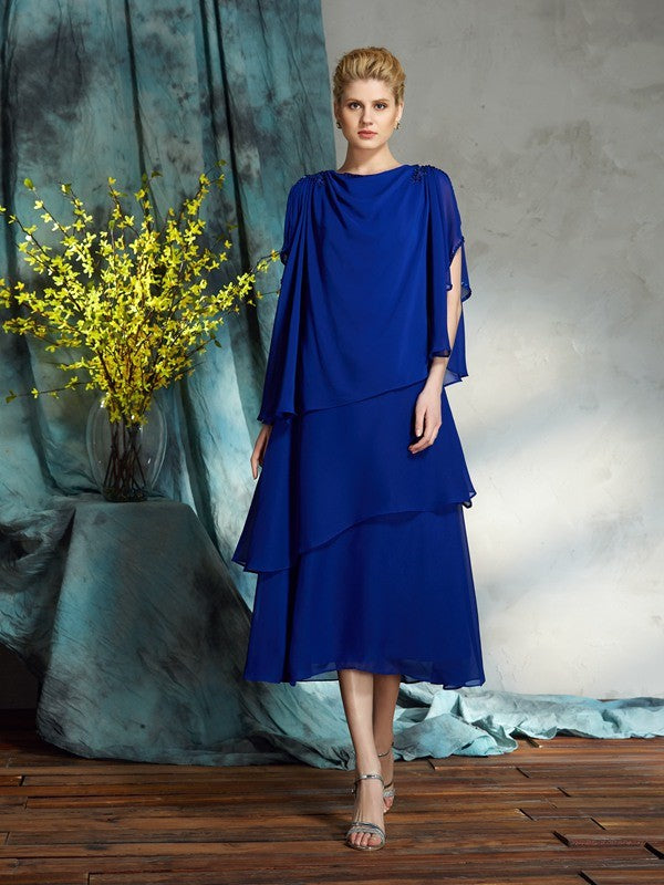 A-Line Chiffon Sleeveless Applique Tea-Length Dress - Chloe Dress