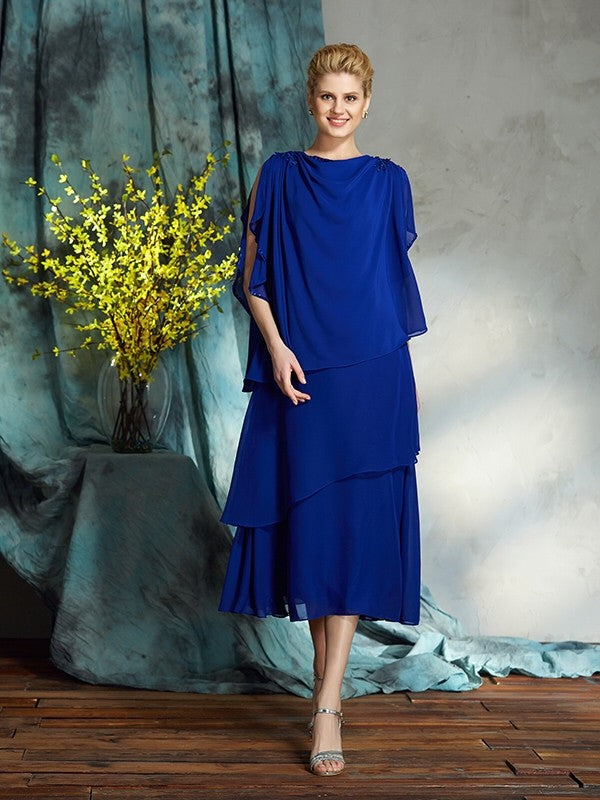 A-Line Chiffon Sleeveless Applique Tea-Length Dress - Chloe Dress