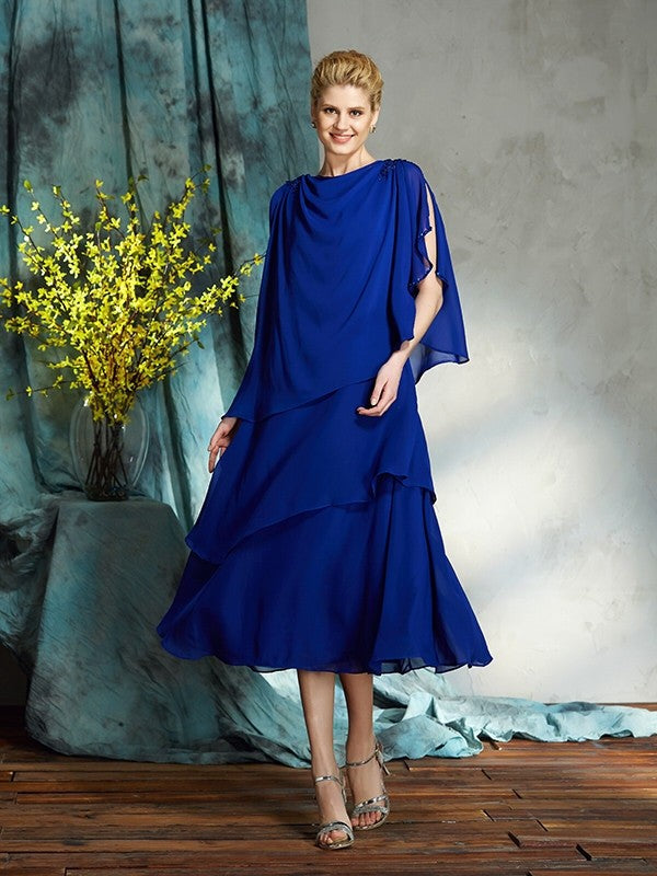 A-Line Chiffon Sleeveless Applique Tea-Length Dress - Chloe Dress