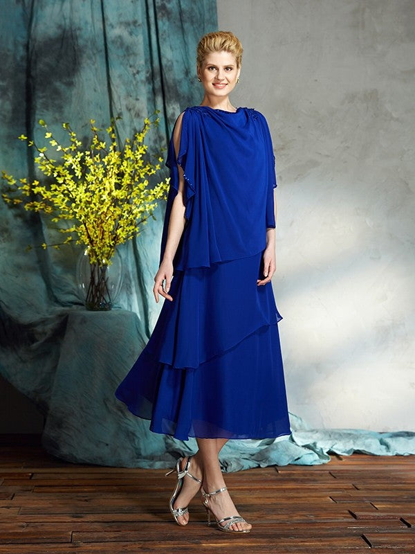 A-Line Chiffon Sleeveless Applique Tea-Length Dress - Chloe Dress