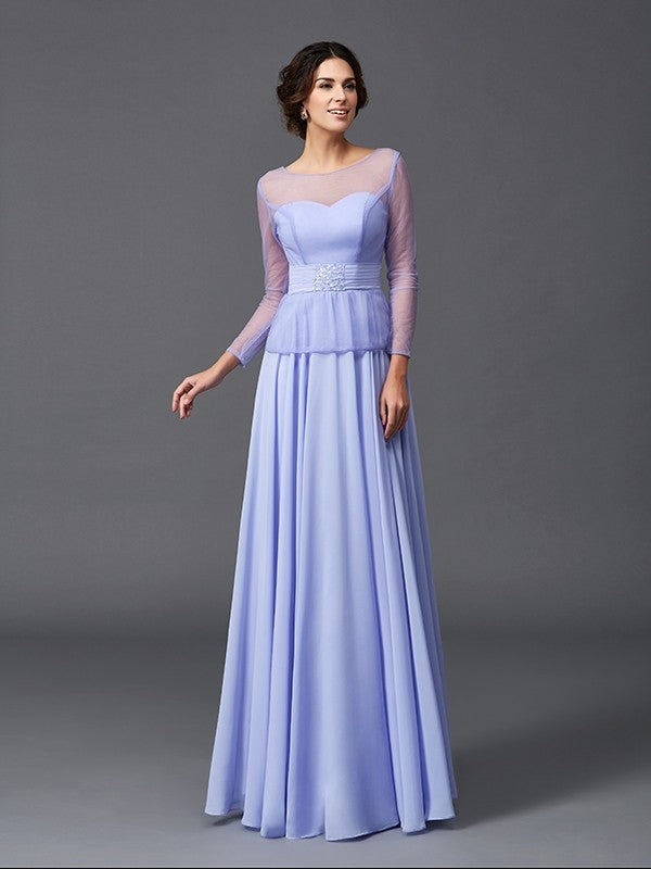 A-Line Chiffon Long Sleeve Ruffled Dress - Chloe Dress