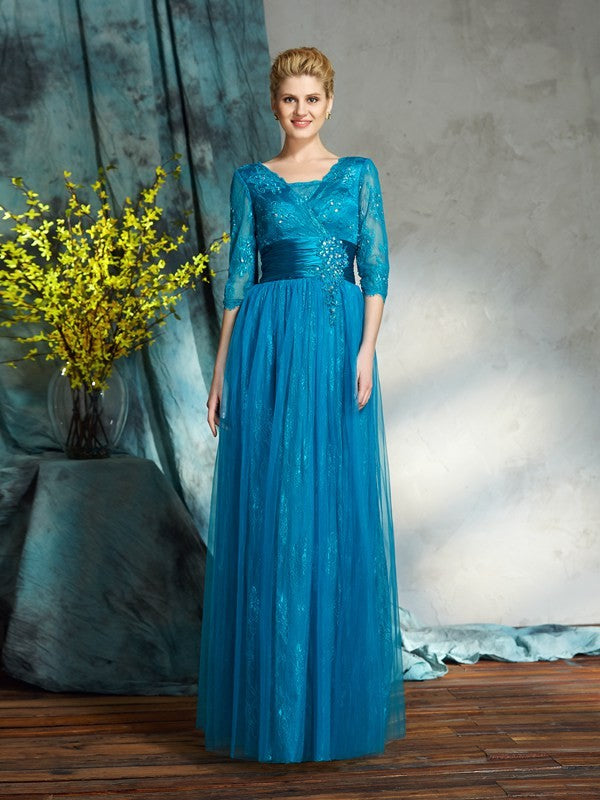 A-Line V-Neck Three-Quarter Sleeve Applique Dress - Chloe Dress