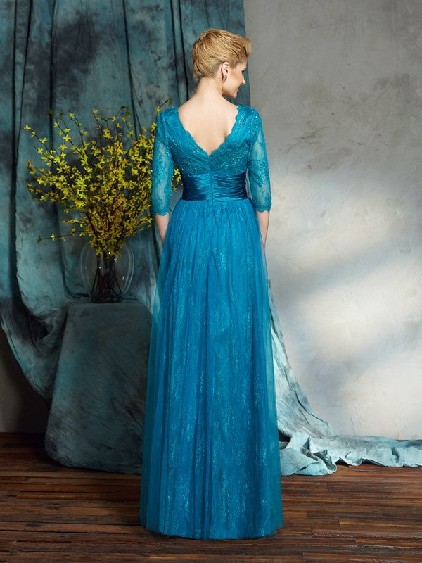 A-Line V-Neck Three-Quarter Sleeve Applique Dress - Chloe Dress