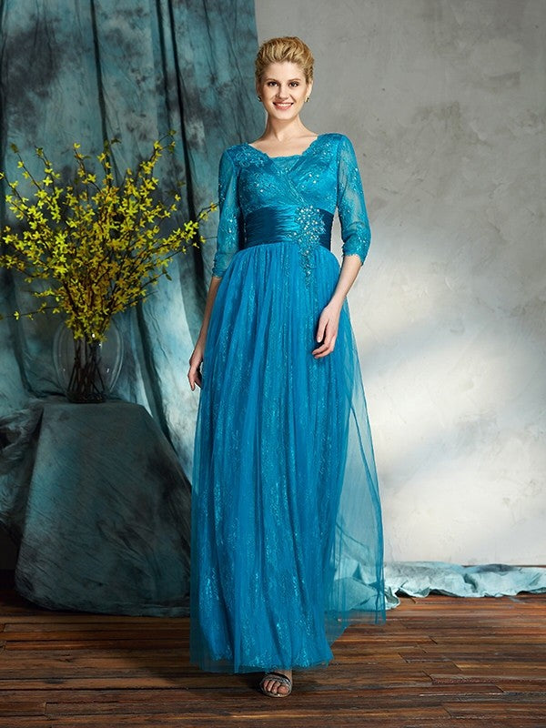 A-Line V-Neck Three-Quarter Sleeve Applique Dress - Chloe Dress
