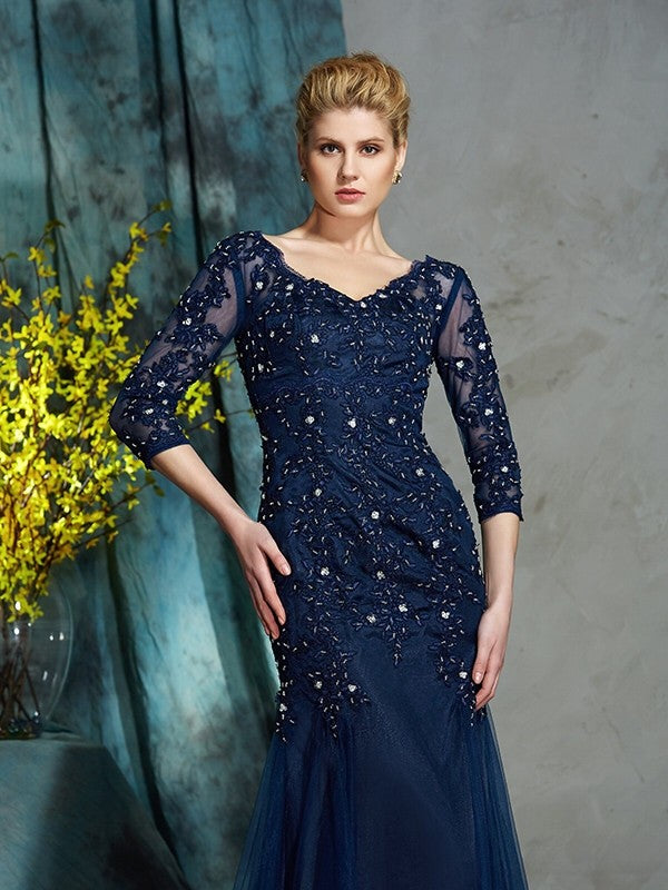 Sheath V-Neck Three-Quarter Sleeve Applique Dress - Chloe Dress