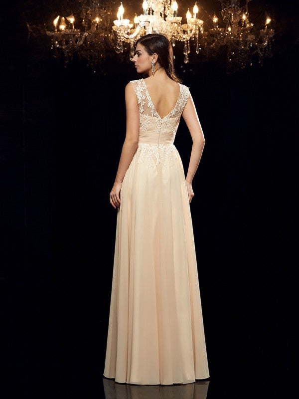 A-Line Chiffon Sleeveless Applique Dress - Chloe Dress