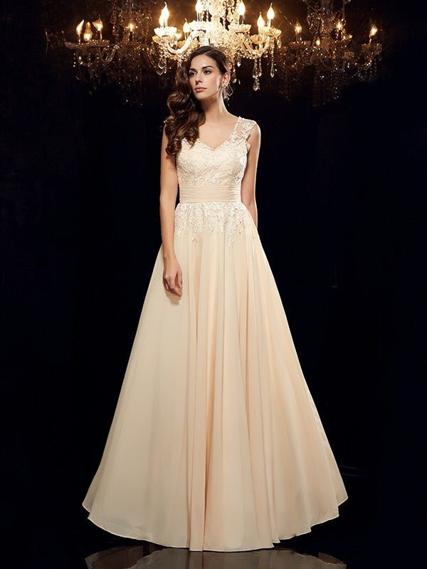 A-Line Chiffon Sleeveless Applique Dress - Chloe Dress