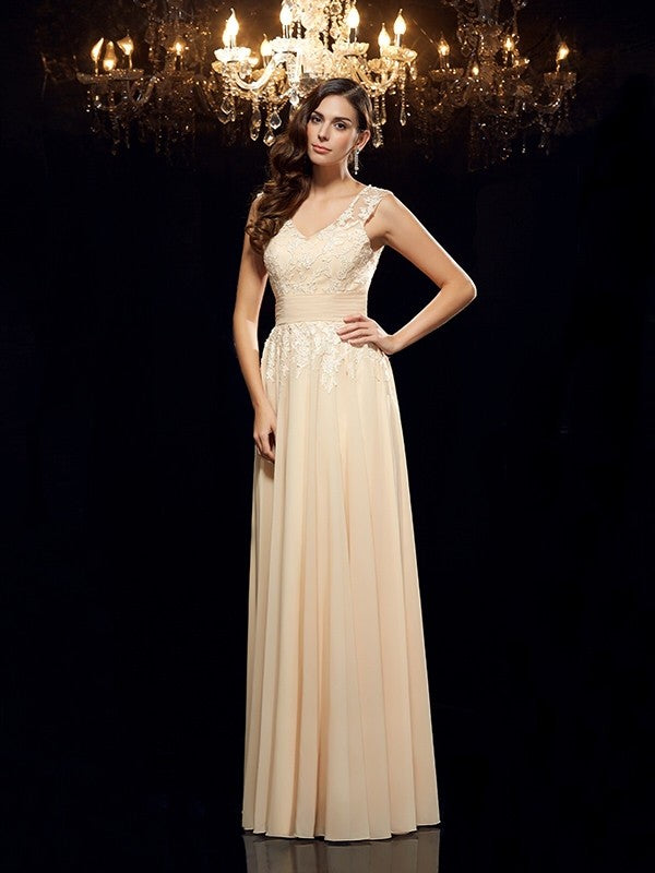 A-Line Chiffon Sleeveless Applique Dress - Chloe Dress