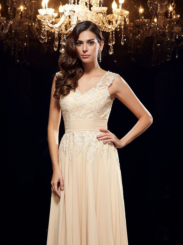 A-Line Chiffon Sleeveless Applique Dress - Chloe Dress