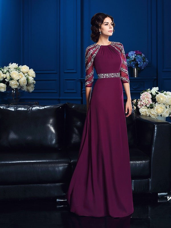 A-Line Chiffon Three-Quarter Sleeve Dress - Chloe Dress