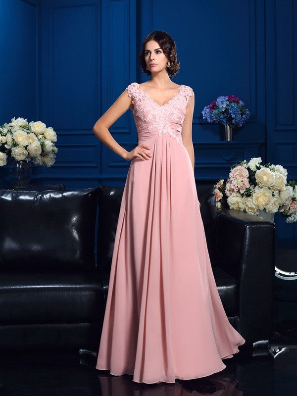 A-Line V-Neck Chiffon Sleeveless Applique Dress - Chloe Dress