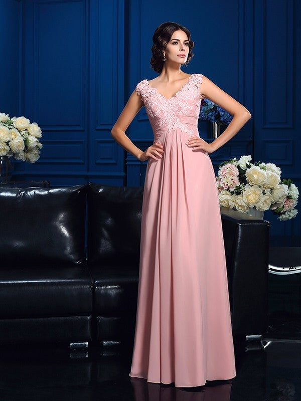 A-Line V-Neck Chiffon Sleeveless Applique Dress - Chloe Dress