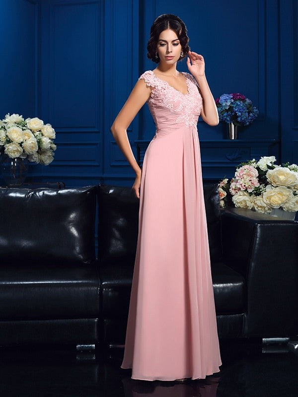 A-Line V-Neck Chiffon Sleeveless Applique Dress - Chloe Dress