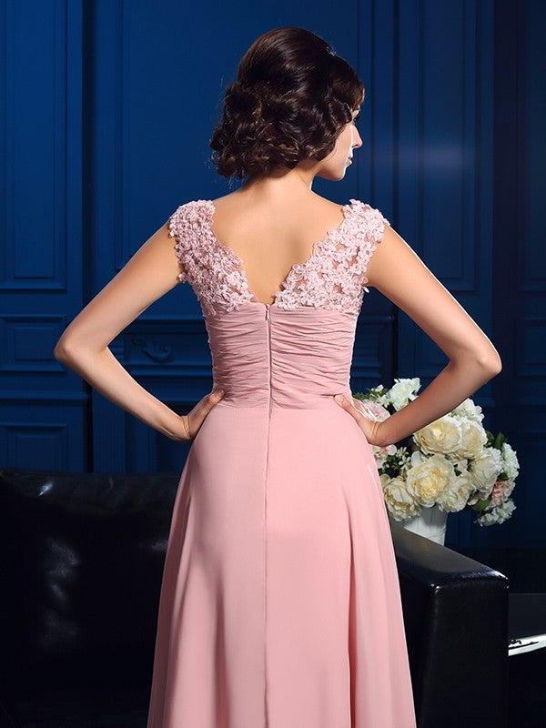A-Line V-Neck Chiffon Sleeveless Applique Dress - Chloe Dress