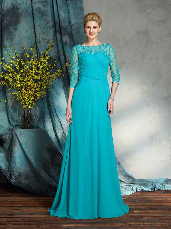 A-Line Chiffon Three-Quarter Sleeve Applique Tea-Length Dress - Chloe Dress