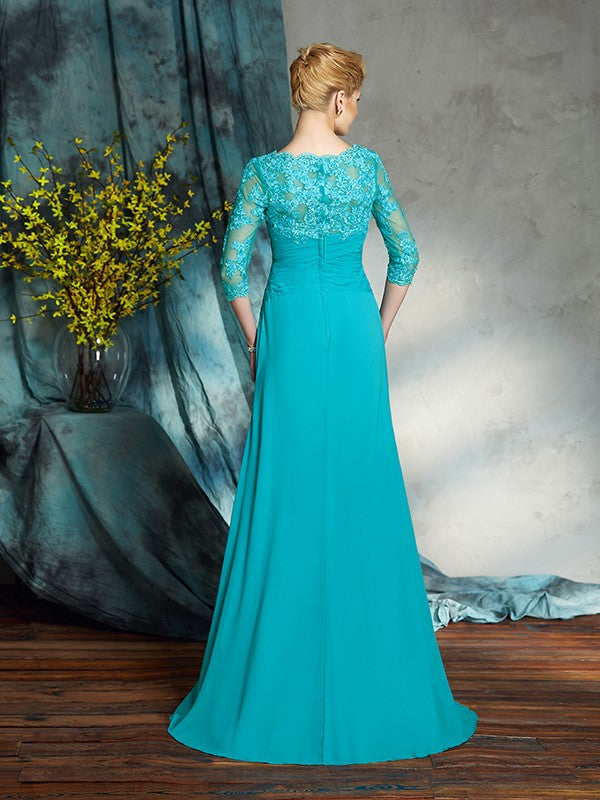 A-Line Chiffon Three-Quarter Sleeve Applique Tea-Length Dress - Chloe Dress