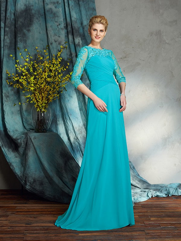 A-Line Chiffon Three-Quarter Sleeve Applique Tea-Length Dress - Chloe Dress