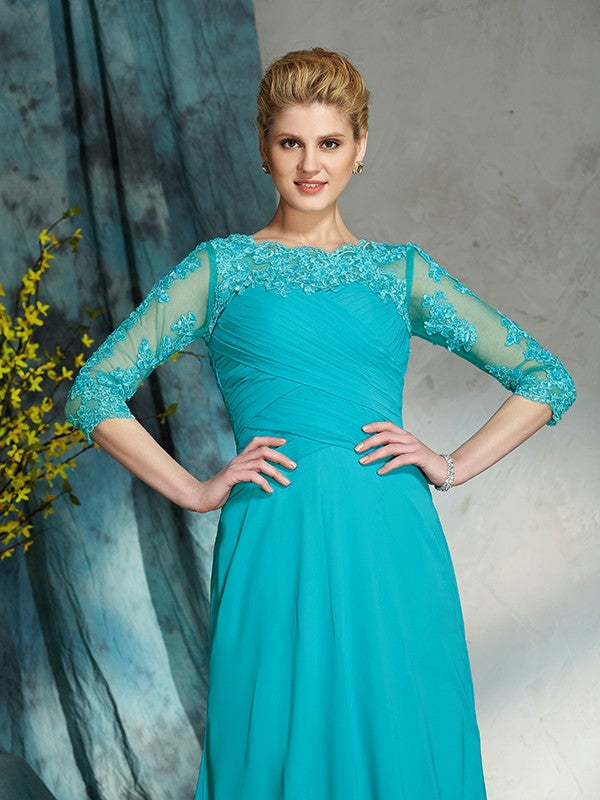A-Line Chiffon Three-Quarter Sleeve Applique Tea-Length Dress - Chloe Dress