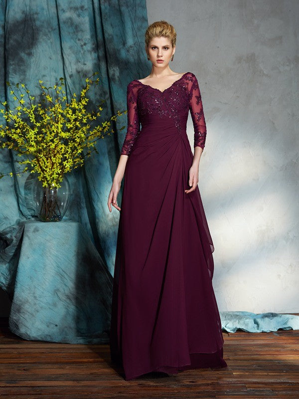 A-Line V-Neck Chiffon Three-Quarter Sleeve Dress - Chloe Dress