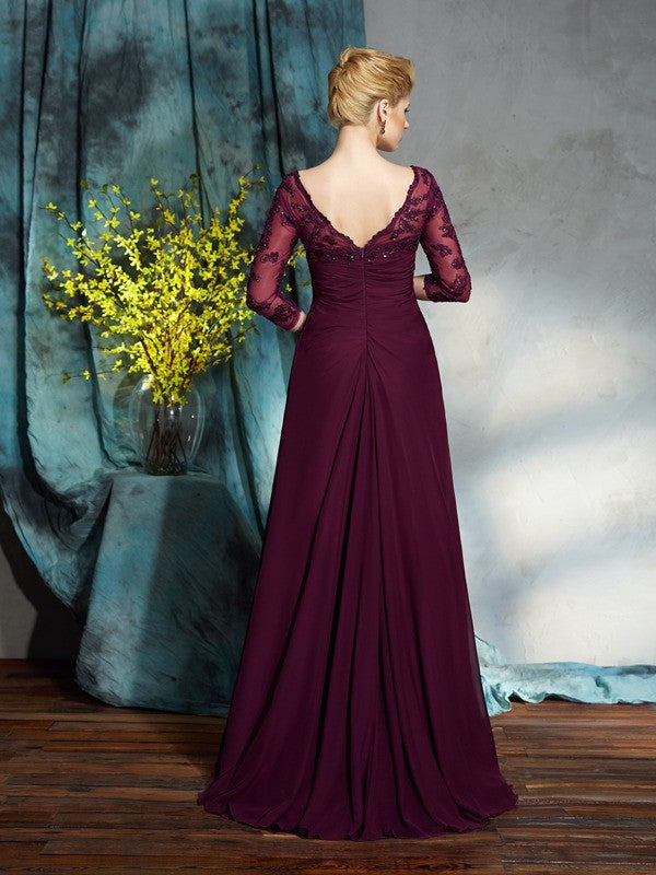 A-Line V-Neck Chiffon Three-Quarter Sleeve Dress - Chloe Dress