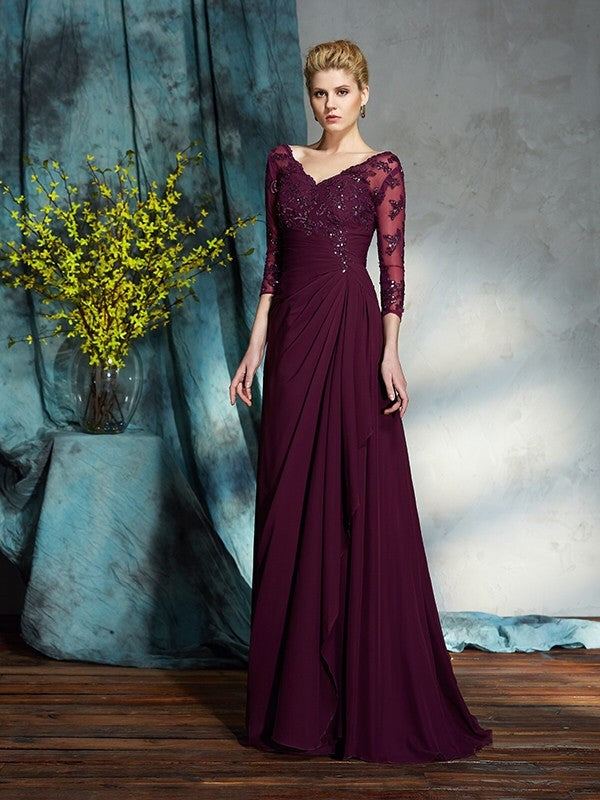A-Line V-Neck Chiffon Three-Quarter Sleeve Dress - Chloe Dress