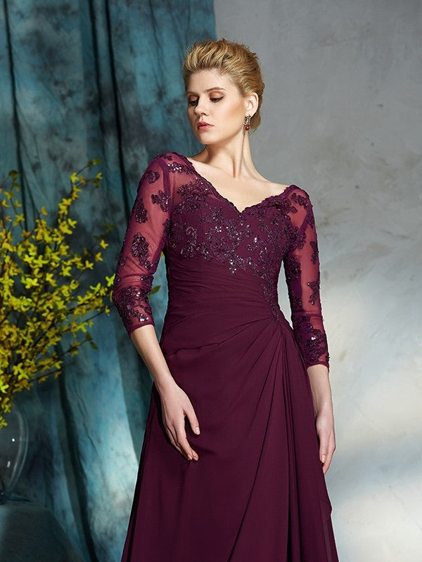 A-Line V-Neck Chiffon Three-Quarter Sleeve Dress - Chloe Dress