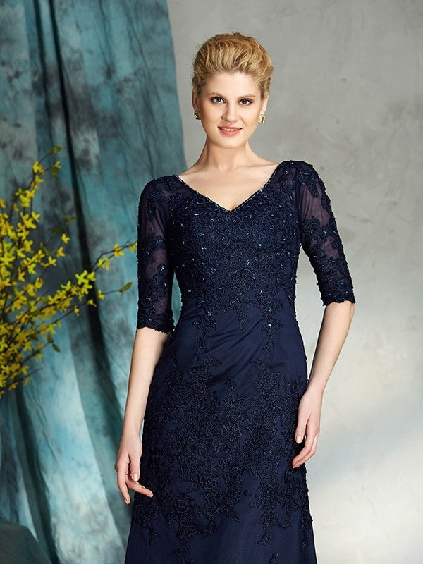 Sheath V-Neck Satin Applique Dress - Chloe Dress