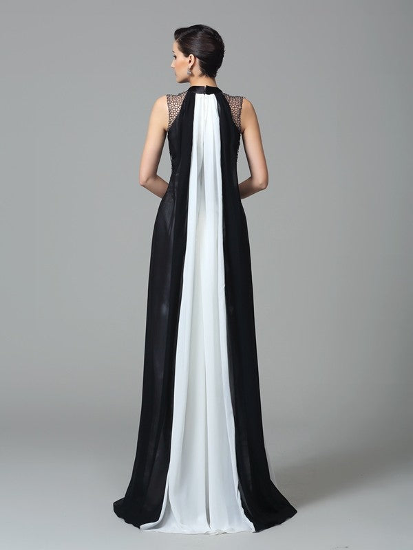 Sheath High Neck Chiffon Sleeveless Pleated Dress - Chloe Dress