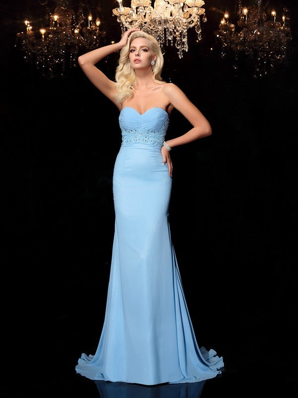 Mermaid Sweetheart Chiffon Sleeveless Rhinestone Dress - Chloe Dress
