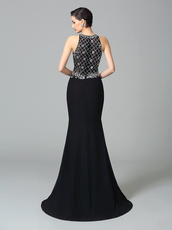 Mermaid Chiffon Sleeveless Rhinestone Dress - Chloe Dress
