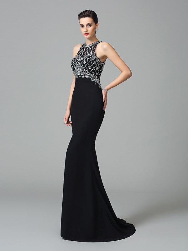 Mermaid Chiffon Sleeveless Rhinestone Dress - Chloe Dress