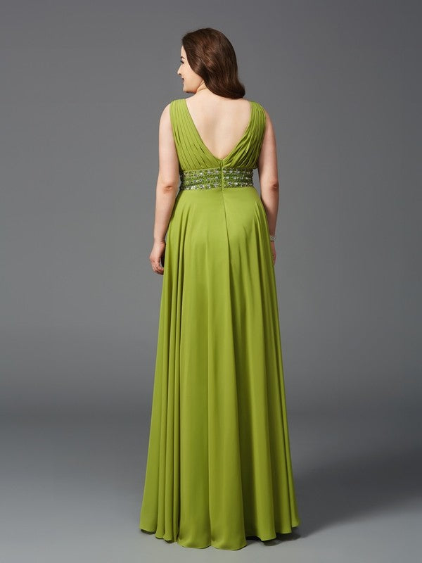 A-Line Chiffon Sleeveless Rhinestone Dress - Chloe Dress
