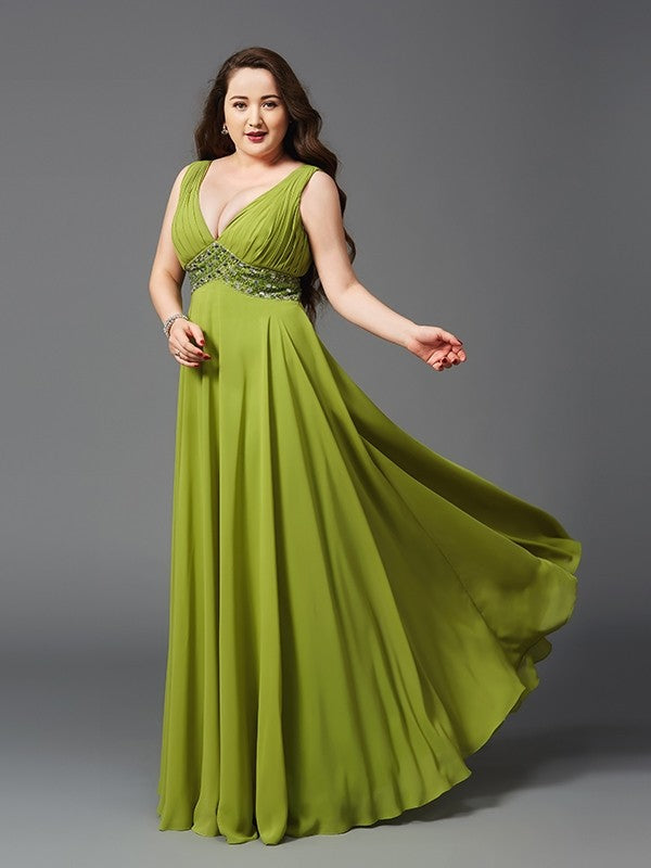A-Line Chiffon Sleeveless Rhinestone Dress - Chloe Dress