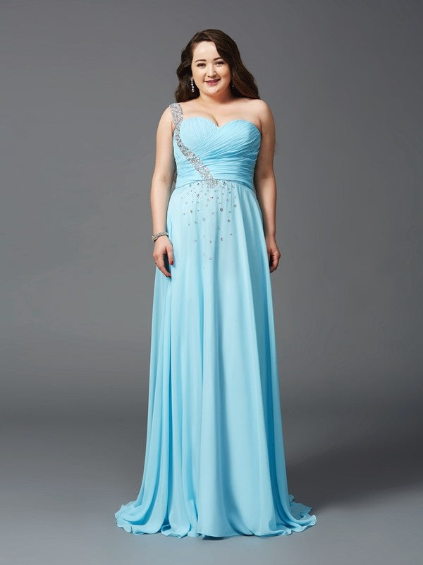 A-Line One-Shoulder Chiffon Sleeveless Rhinestone Dress - Chloe Dress