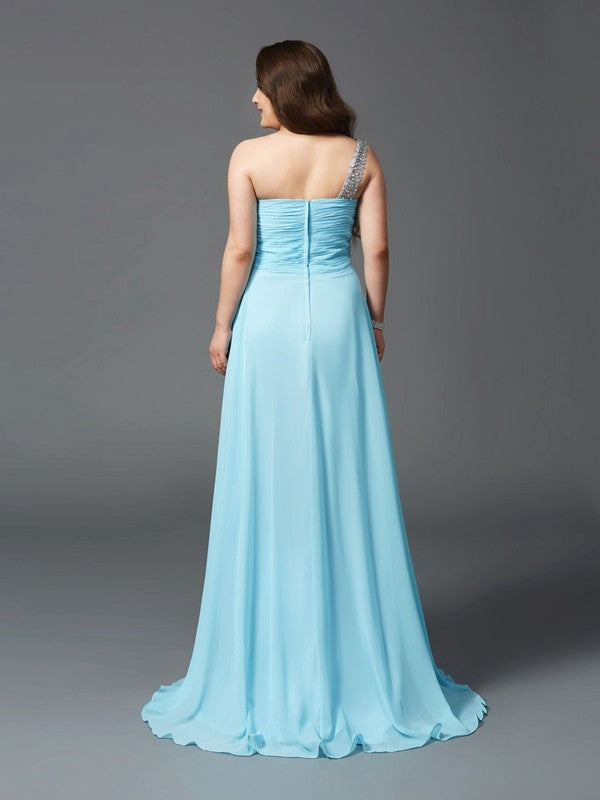 A-Line One-Shoulder Chiffon Sleeveless Rhinestone Dress - Chloe Dress